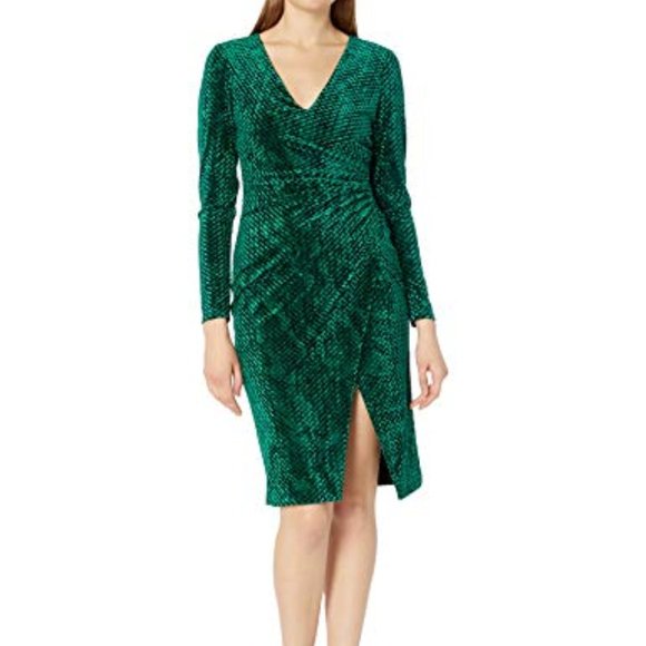 Black Halo Miramar Sheath Dress in Black w/ Silver Pinstripe - Picture 8 of 11